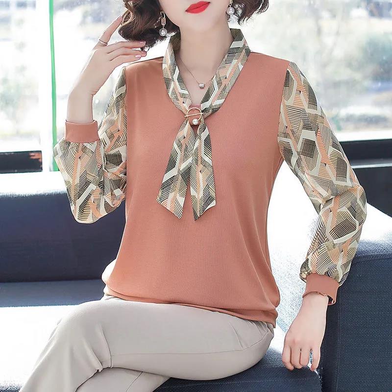 Bottoming Shirt Women's Spring Mother's Dress Western Style Short-sleeved Large Size Top Middle-aged and Elderly Chiffon Shirt