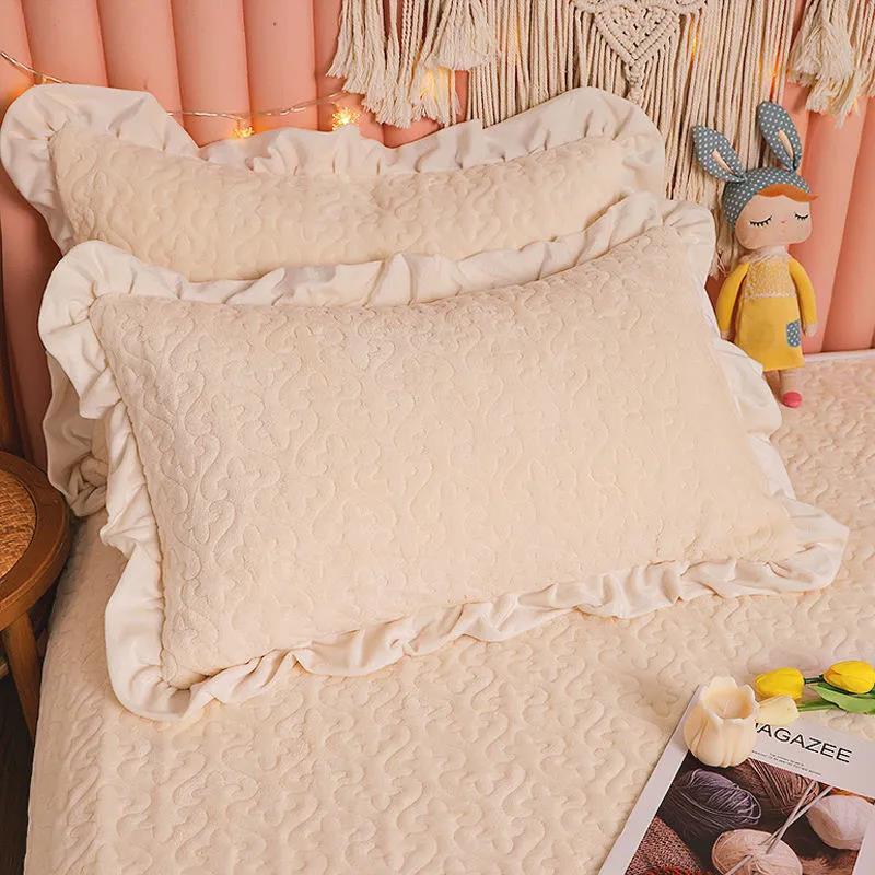 Coral Velvet Pillow Case Pair Pack Thick Pillow Case Girls Bedroom Pillow Core Liner Cover 48x74cm