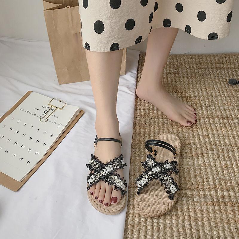 Summer Sandals Women's Soft-soled Korean Style Inner  Outer Wear Students All-match Flat-soled Roman Shoes