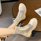 Women's Soft Leather Mesh Martin Boots Summer Sandals All-match Back Zipper Flat Ankle Boots
