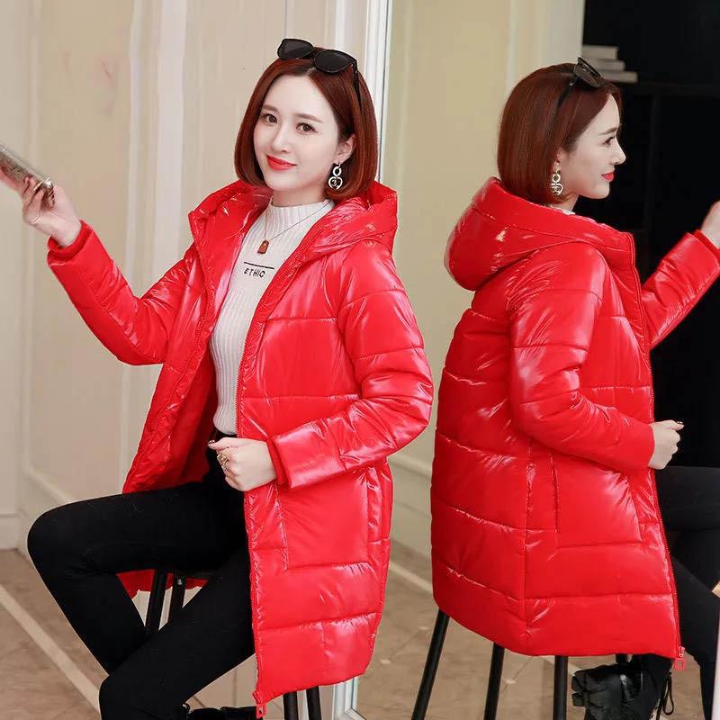 Glossy Down Padded Jacket Women's Winter Mid-length Padded Coat, Wash-free Thick Coat Padded Jacket