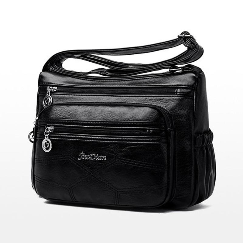 Sheep Leather Multi-layer Female Bag Fashion Trend Large Capacity Messenger Bag Middle-aged Lady Shoulder Bag Mother Bag