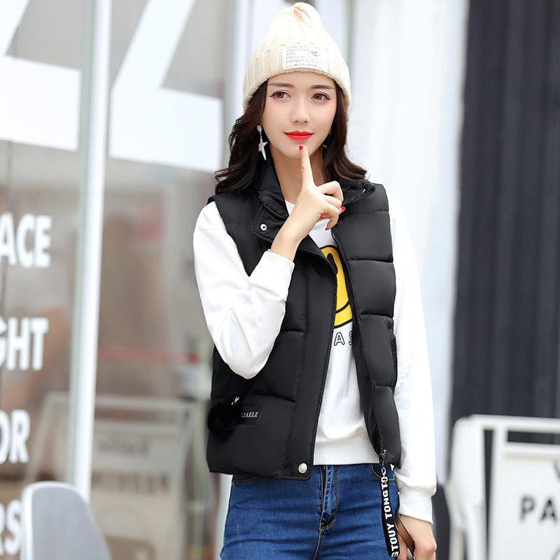 Autumn and Winter Short Stand-up Collar Down Cotton Vest Loose Large Size Solid Color Vest Thick Sleeveless Women's Jacket