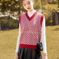 A Short V-neck Vest for Autumn and Winter, Loose Plaid Sleeveless Sweater, Knitted Splicing Color Elastic Waistcoat