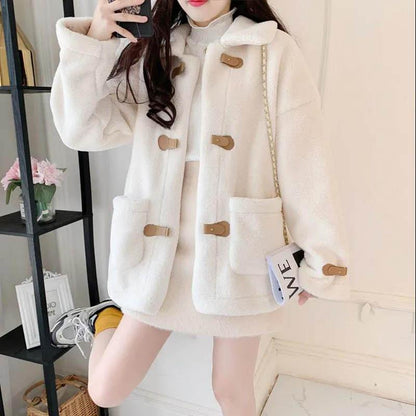 Autumn and Winter Models All-match Korean Style Loose Short Short Lamb Wool Coat Women