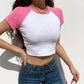 Contrast Patchwork Short Sleeve T Shirt Women Basic Casual Crop Top T Shirt Harajuku Retro Raglan Crop Y2K Summer Tee Shirt