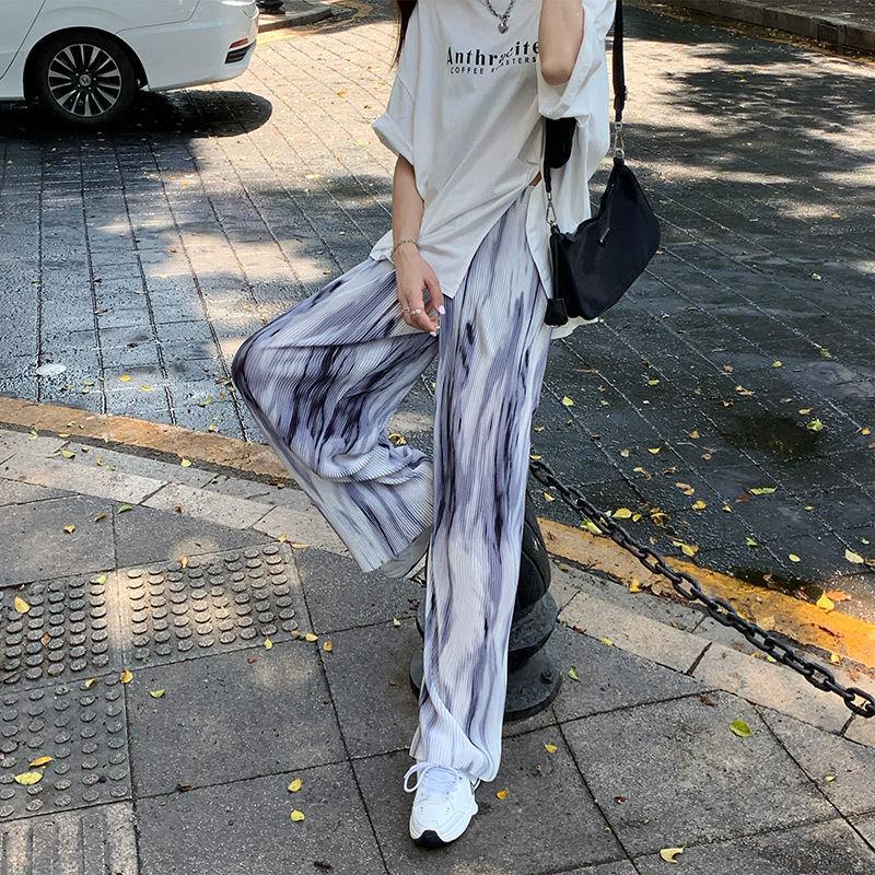 High Waist Drape Wide-leg Pants Korean Casual Pants Women's Ink Dyed Pleated Loose and Thin Mopping Trousers