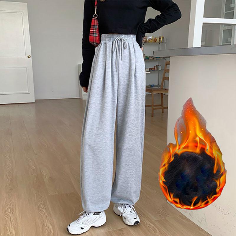 Gray Sports Sweatpants Women Autumn and Winter Wear High Waist Loose Wide-leg Pants Plush Casual Drape Black Trousers Track Pants Jogging Streetwear