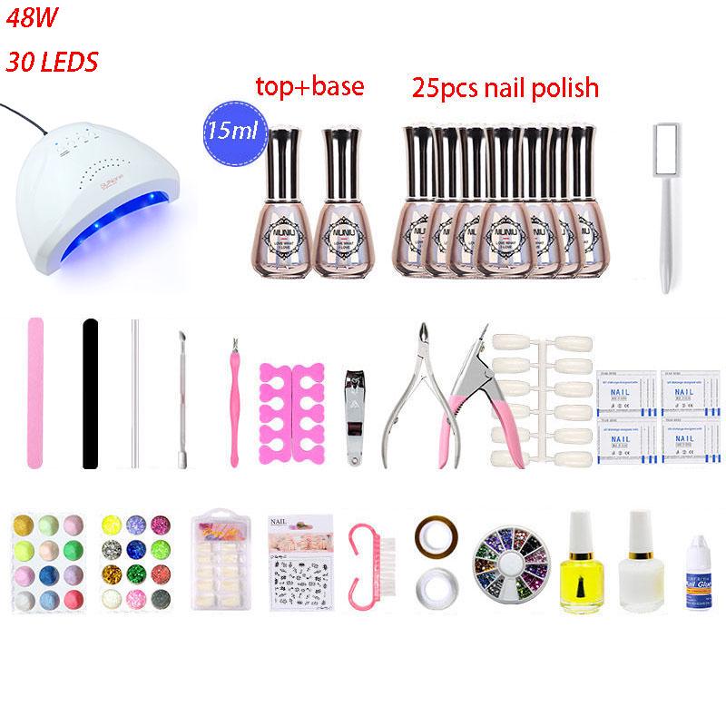 Manicure Set Gel Polish Base Top Coat Nail Kit 48w Uv Led Lamp nail dryer Manicure  Nail Art set