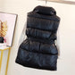 Padded Winter Vest Sleeveless Down Jackets Elegant Tie Belt Women Parkas Coats Black Beige Stand Collar Zipper Jackets and Coat
