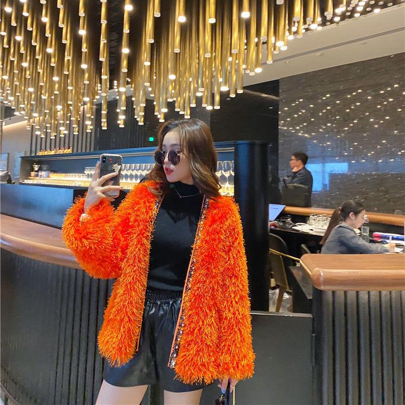 Autumn and Winter Beach-like Wool Fur Coat Women's Mid-length Lamb Fur Coat  Hairy Women's Thin Coat