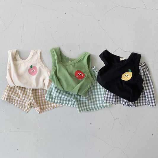 Summer Children Boys and Girls Baby Cute Casual Cotton T-shirt Shorts Two-piece Baby Sleeveless Vest Cover
