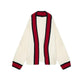 Women's Autumn Lazy Style Sweater Cardigan Loose Long-sleeved V-neck Sweater Stitching Color Sweater Coat Loose and Comfortable