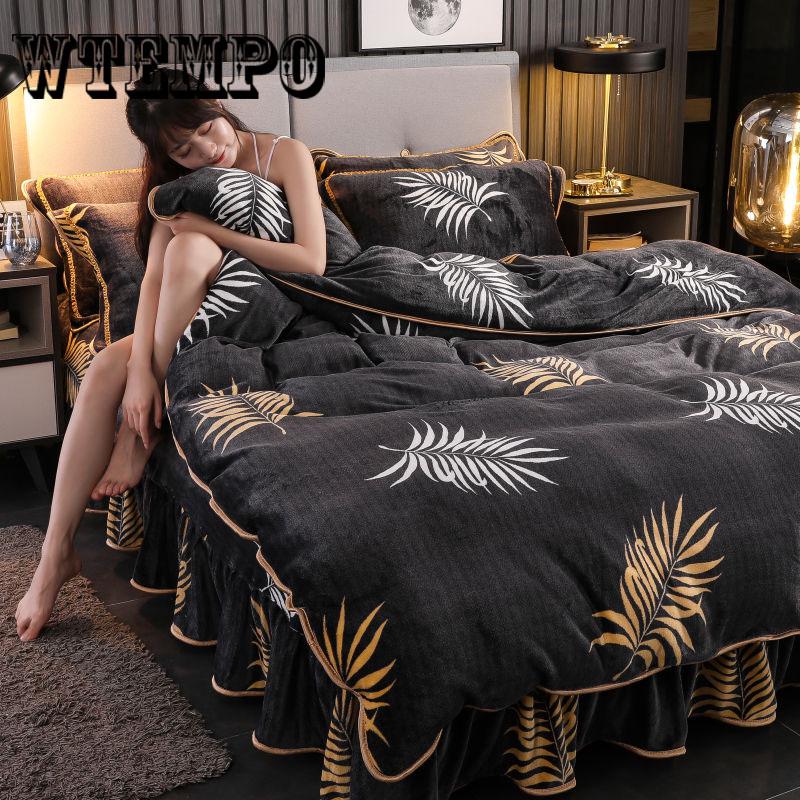 Winter Fleece Bedding Set Duvet Cover Flannel Fleece Flat Sheet 4pcs Caroset Bed Linens Warm