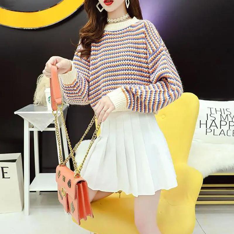 Autumn  Women Fashion Sweater Casual Knitting Sweater  Round Neck Pullovers Loose Casual Long Sleeve Sweater