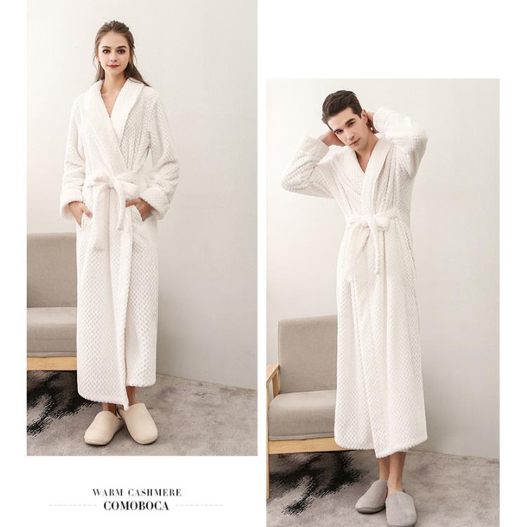 Men Cashmere Bathrobe Winter Thickening Home Clothes Ladies Shawl Bathrobe Long Robe Coat