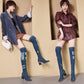 Denim stretch boots women's spring and autumn slim-fit knee-high boots high-heeled boots