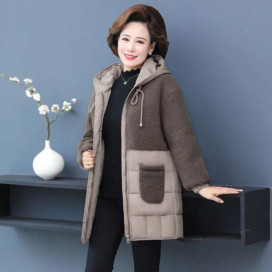 Women Padded Jackets Autumn Winter Hooded Parkas Women Thick Lamb Wool Patchwork Coat Warm Loose Casual Women's Coat