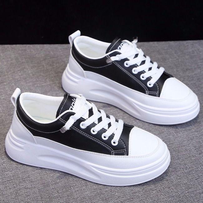 PU Leather Casual Shoes Women Sneakers 2020 Spring Light White Sneakers Platform Med Heel Ladies Shoe Comfortable 35-40
