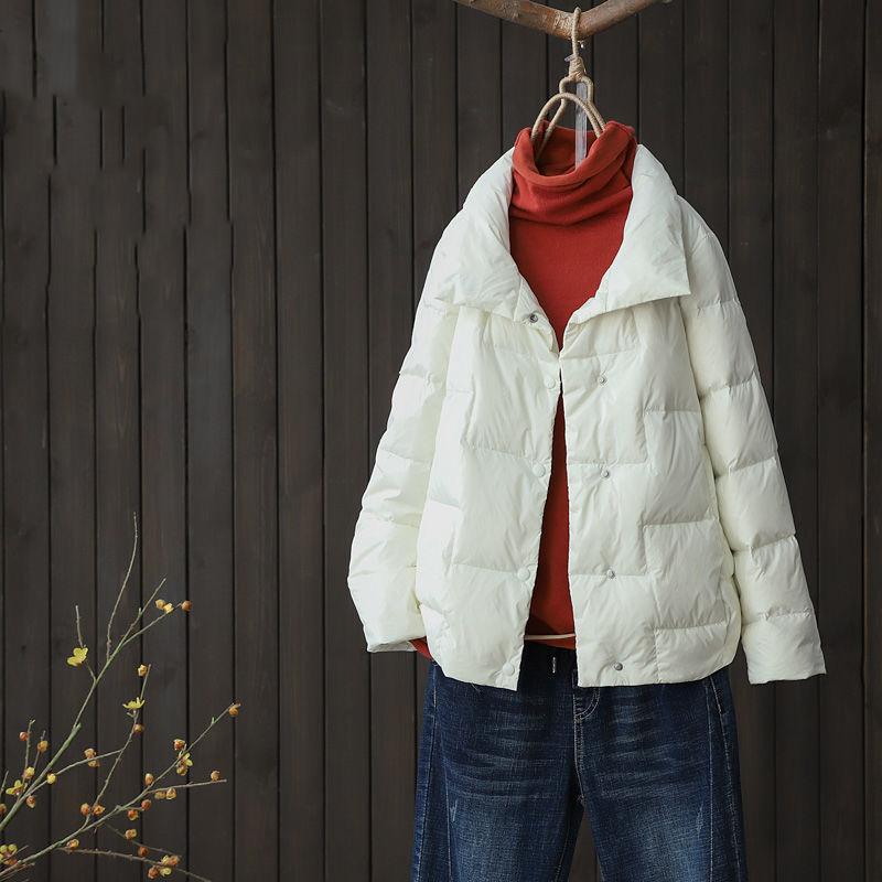 Women Sided Down Short Jacket Winter White Duck Down Coat  Breasted Warm Parkas Snow Outwear