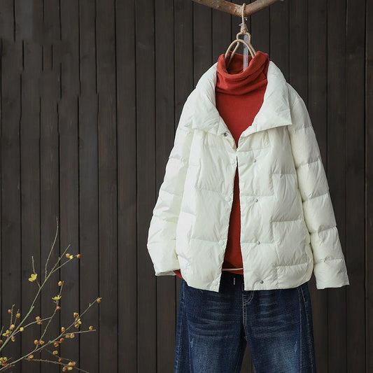 Women Sided Down Short Jacket Winter White Duck Down Coat  Breasted Warm Parkas Snow Outwear