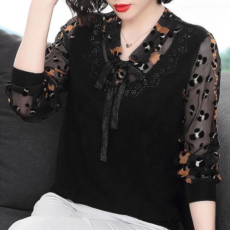 Spring and Autumn Large Size Slim Top Women's Loose Long-sleeved Chiffon Shirt All-match T-shirt