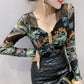 Sexy Mesh Bottoming Shirt Drill Design Sense Long Sleeve Women's Top V-Neck Slim Fit Plus Size Women's Clothing