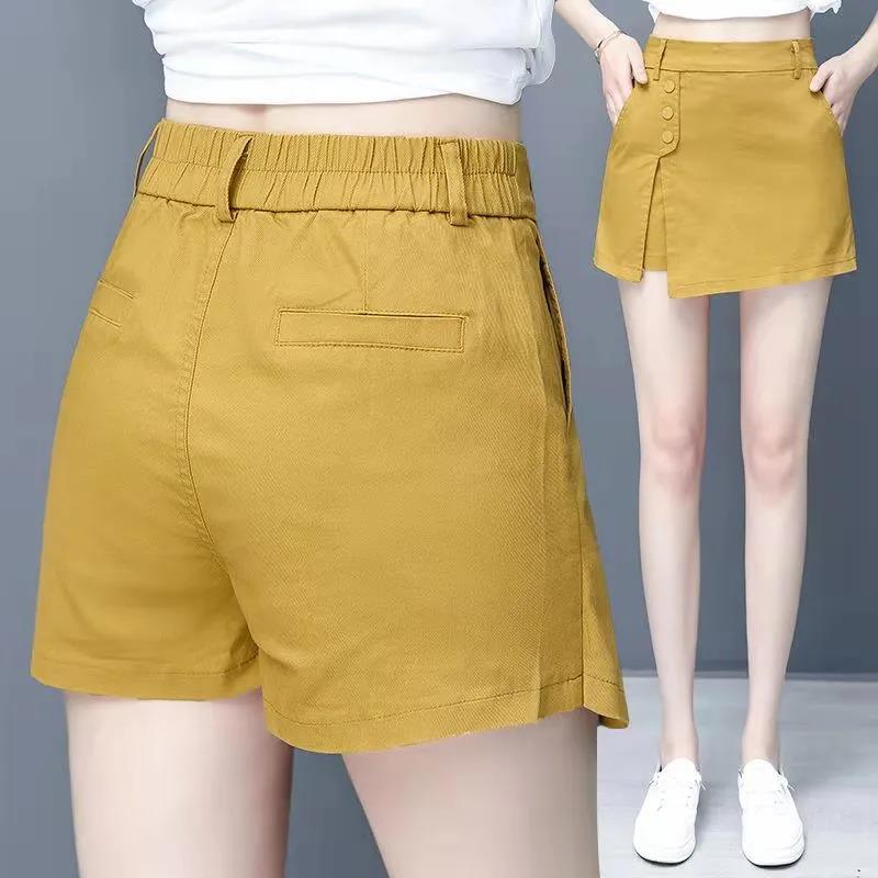 Women's Elastic Waist Casual Shorts Spring and Summer High Waist Shorts Thin and Versatile Wide-leg Pants Skirt