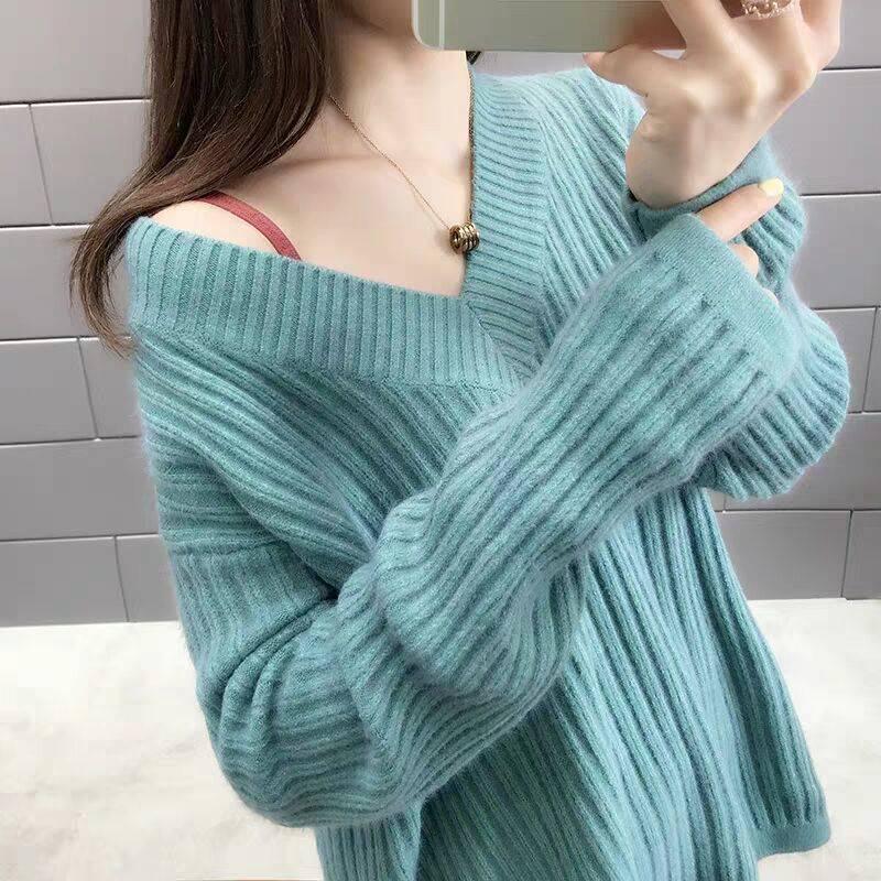 New V-neck sweater female student loose large size autumn and winter sweater shirt tide