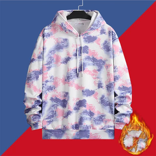 Fleece Sweater Men's Trendy Hooded Loose Dyeing Autumn and Winter Trend All-match Handsome Sweater
