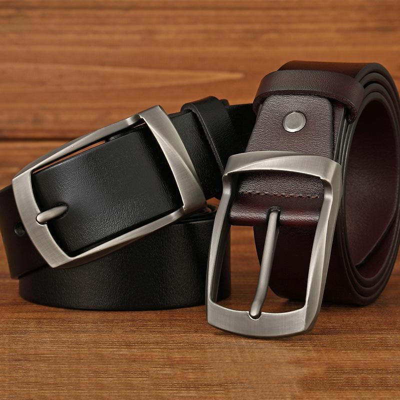 Genuine Leather Belt Men's Leather Casual Belt Waist Strap Alloy Pin Buckle Belt