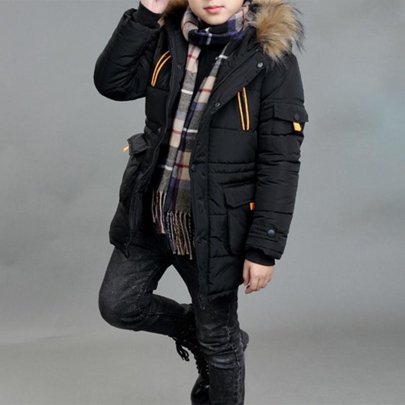 Winter Boys' Cotton-padded Clothes Big Children's Thick Hooded Mid-length Cotton-padded Clothes Little Boy Pie To Overcome