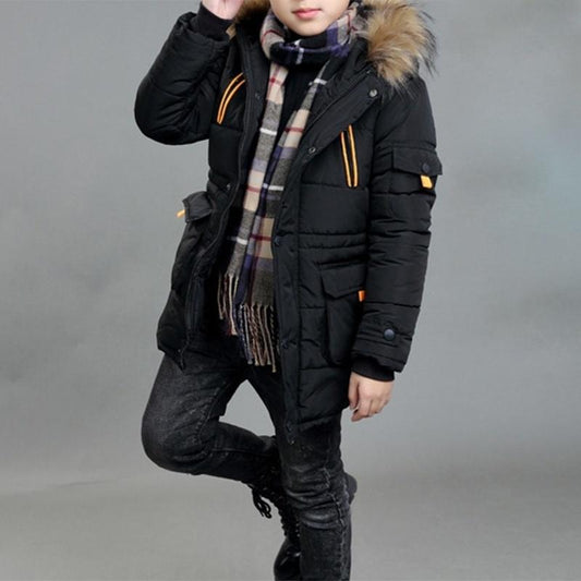 Winter Boys' Cotton-padded Clothes Big Children's Thick Hooded Mid-length Cotton-padded Clothes Little Boy Pie To Overcome