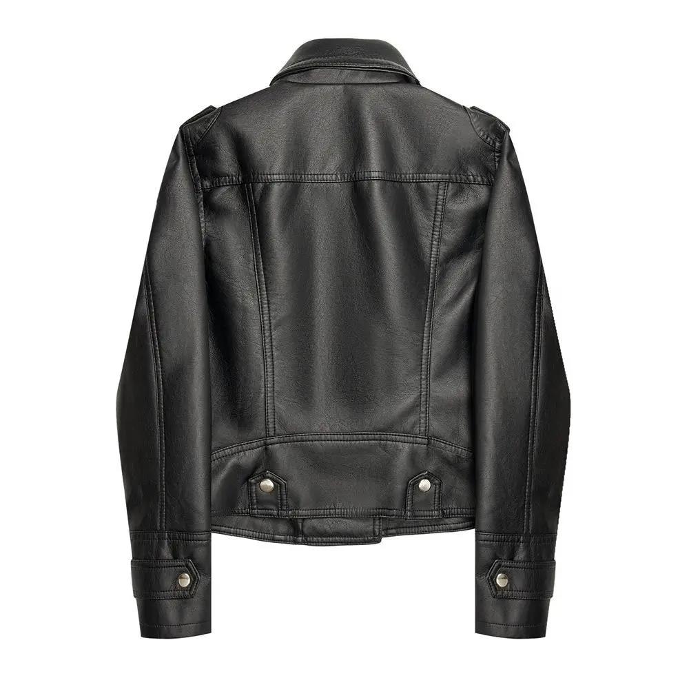 Women's Leather Jacket Women's 2021 Spring and Autumn Short Slim Washed PU Leather Jacket