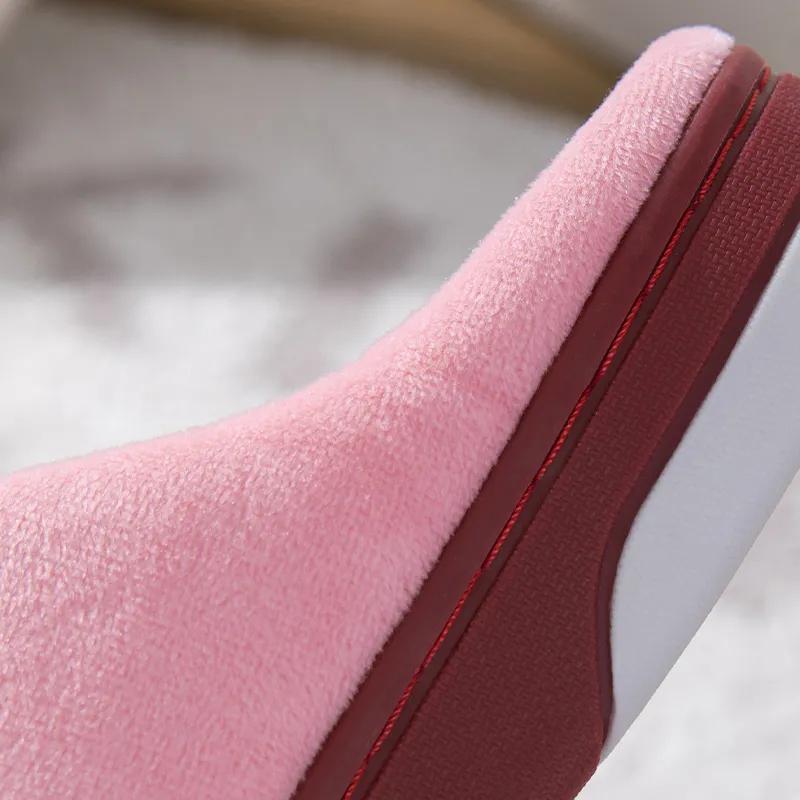 Winter Slippers Women Home Plus Size Men Cotton Shoes Pandas Embroidery Thick Fleece Warm Pink Slippers Women Non Slip Platform Ladies Warm Slippers