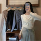 Women's Round Neck Pullover Bottoming Shirt Korean Fashion Fake Two Pieces Lace Knit Sweater