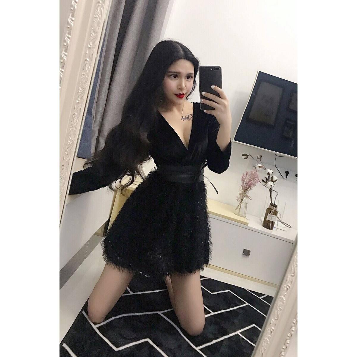 Women Tshirt mini Dress  V-neck Dresses Long Sleeve Casual Sexy Dress