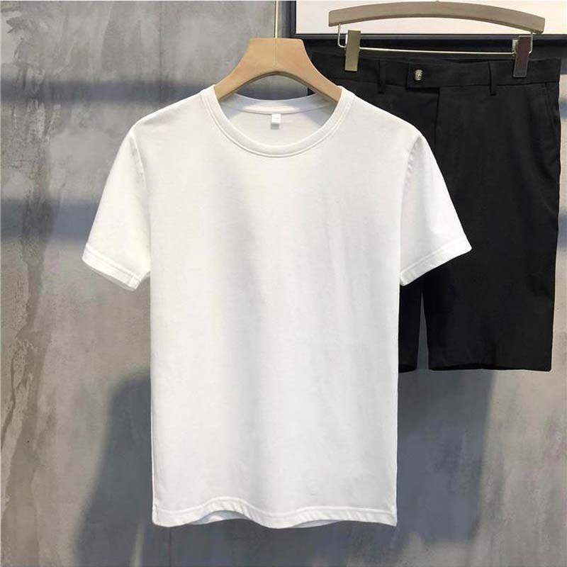 Summer Combed Cotton Bottoming T-shirt Trend Slim Short-sleeved Casual All-match Men's Solid Color Top