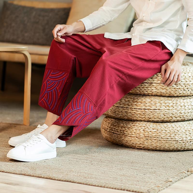 Summer Nine-point Pants Men's Cotton and Linen Plus Size Harem Pants Loose Shirt Chinese Style Men's Clothing
