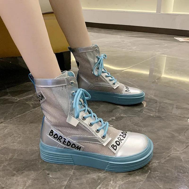 Summer Women's Thin Mesh Sandals Thick-soled Hollow Breathable Martin Boots Locomotive Fried Street Boots