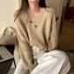 Women's V-neck Sweater Autumn and Winter Loose Outer Wear Lazy Style Solid Color Knit Sweater Pullover Mid-length Top