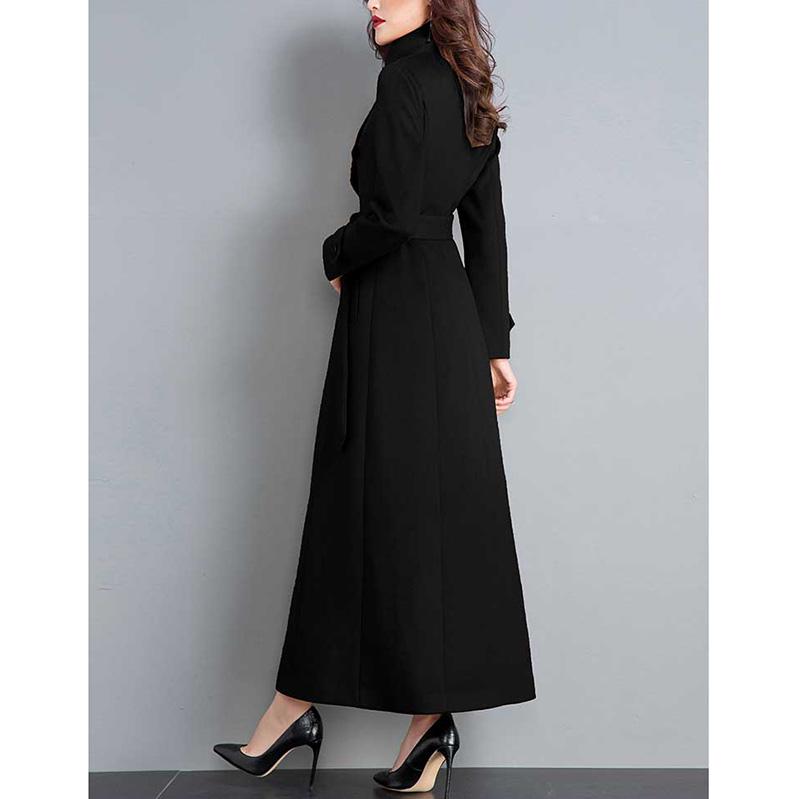 Women's High Grade Elegant Thickened Long Sleeve Cashmere Wool Long Thin Warm Windbreaker