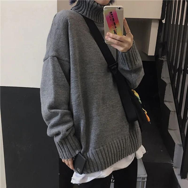 Winter Turtleneck Sweaters for Women Plus Size Loose Black High Neck Pullover Sweater Oversized Fashion Streetwear Harajuku Sweater Knitted Jumper