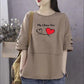 Women Cotton T-shirt Large Size Short Sleeve Shirt Heart Print Casual Pullover