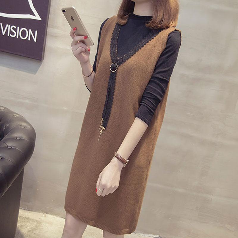 Autumn and Winter Lace Vest Dress Loose Sleeveless Long Vest Fashion Casual Women's Strap Skirt