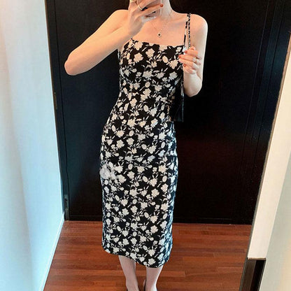 Summer French Floral Sling Skirt Sexy Self-cultivation Waist Slimming Temperament Inner Dress Female