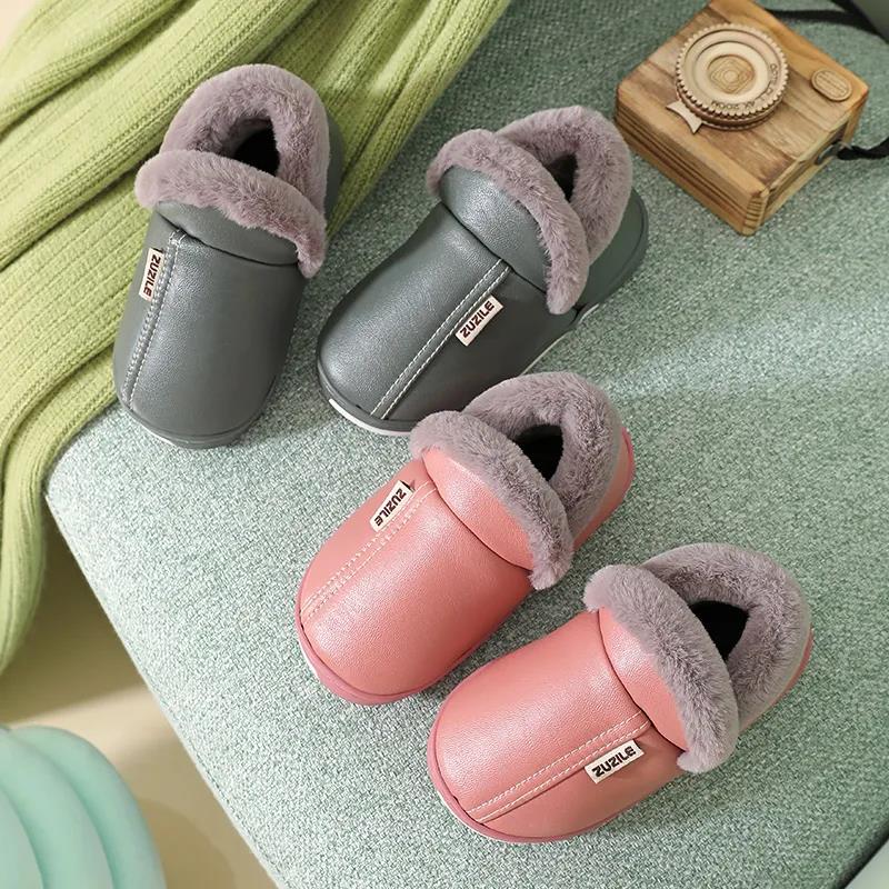 Waterproof Cotton Drag Winter Warmth PU Waterproof Non-slip Indoor Home Bag with Cotton Shoes To Keep Warm Soft and Comfortable