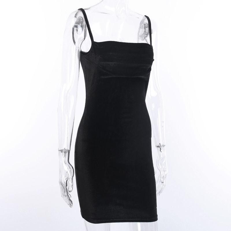 French Sexy Sling Black Dress Temperament Slim Slimming Buttocks Short Skirt Spring Summer Velvet Dress