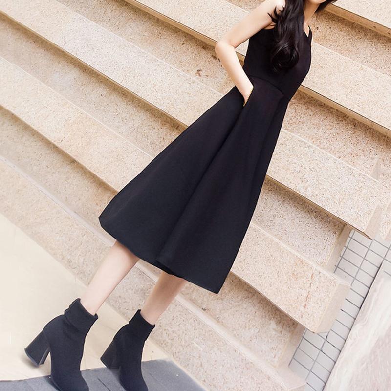 Women Sexy Strapless Sling Dress Tight-fitting Sleeveless Ruffled Lace-up Black Nightclub Bar Party  Dress