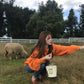 Pofulove Orange sweater women loose lazy wind hedging sweet candy-colored sweater students thickened